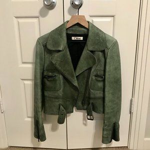 Chloe Green Gray Dolma Leather Moto jacket Medium
